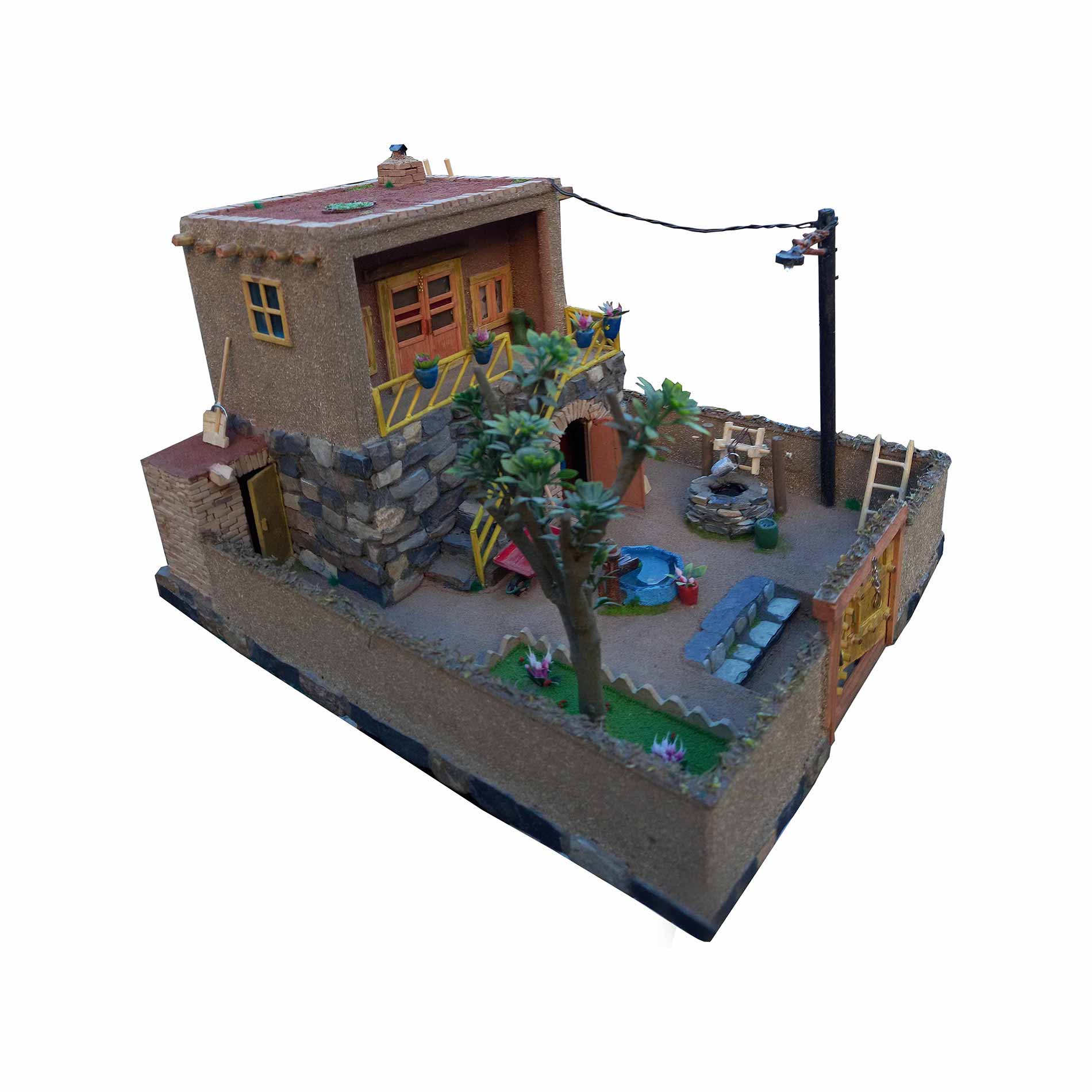 adib-maket-rural-house-yard-light-post-model ماکت خانه روستایی با حیاط و تیر چراغ برق ادیب ماکت